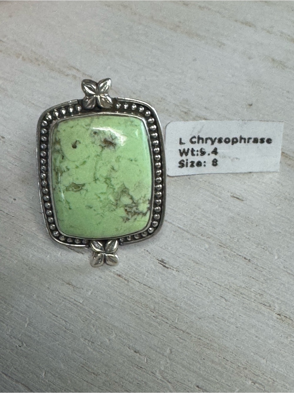Lemon Chrysoprase Sterling Silver Statement Ring - Light Yellow Green - Size 8